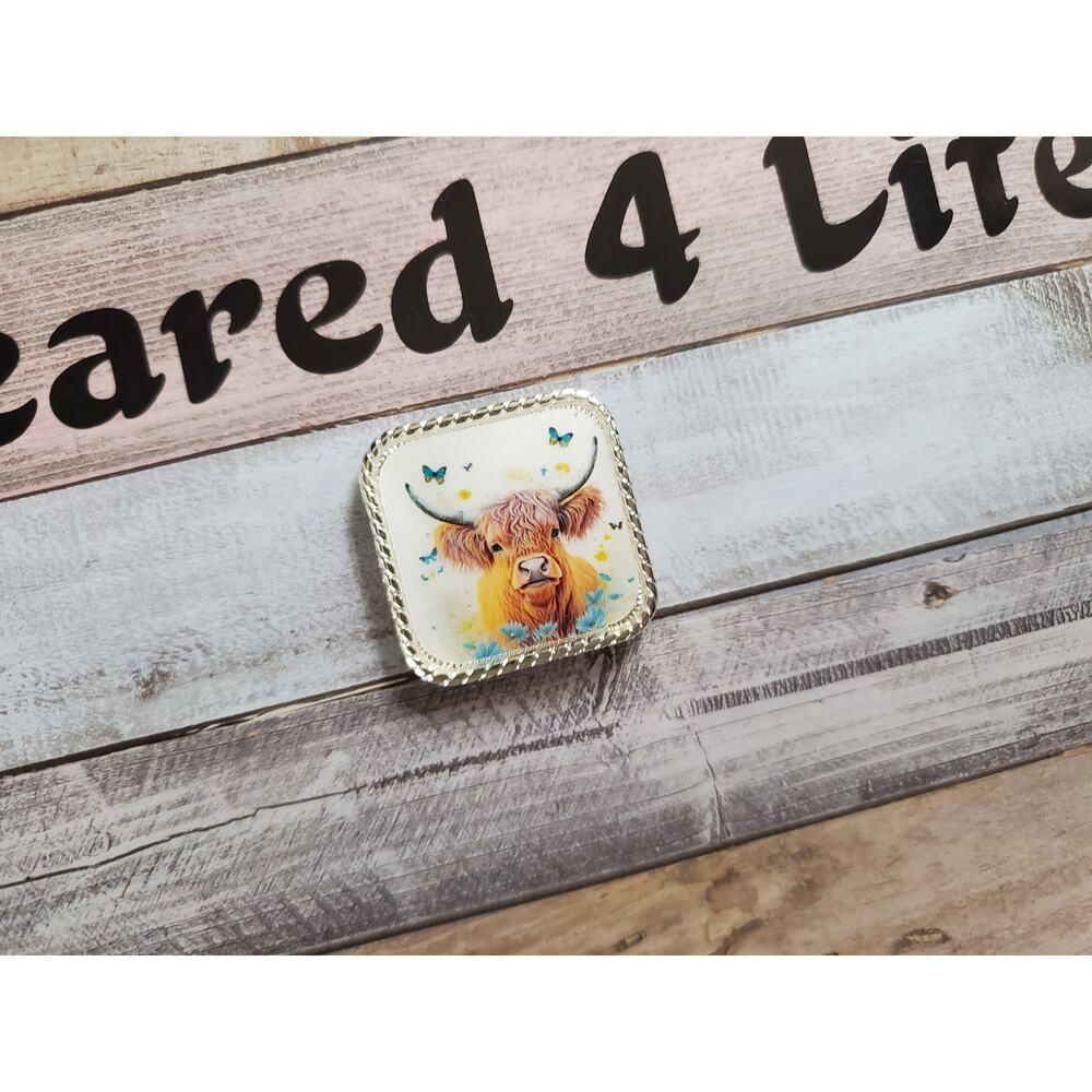 Highland cow Concho, replacement concho, western tack conchos, screwback square